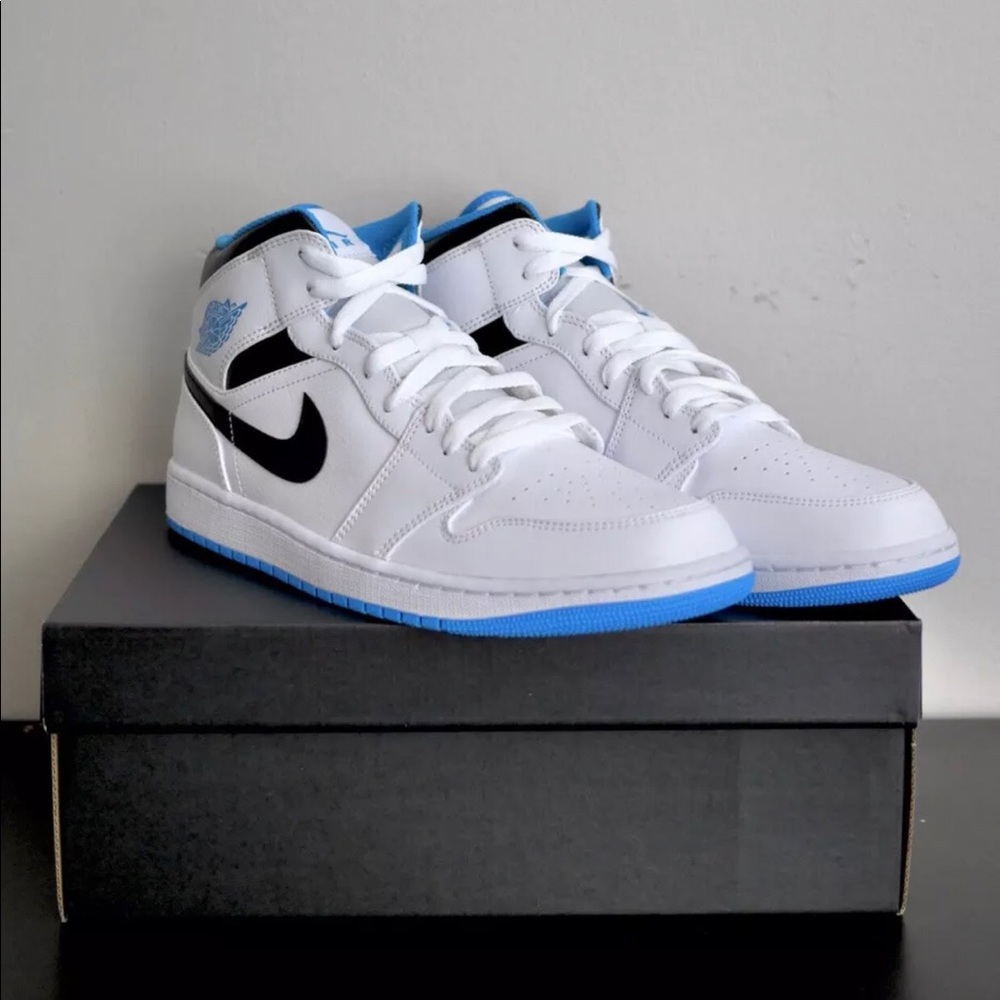 Nike Air Jordan 1 Mid Men’s White/Laser Blue-Black - Picture 2 of 12